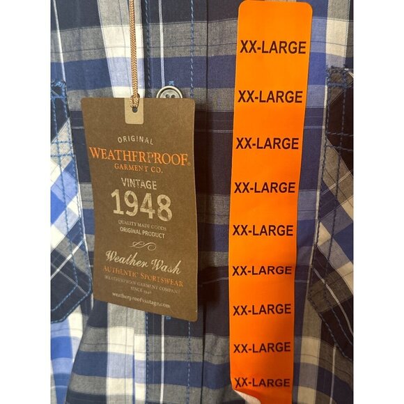 NWT Original Weatherproof Vintage button up shirt men's XXL blue plaid - Picture 6 of 9